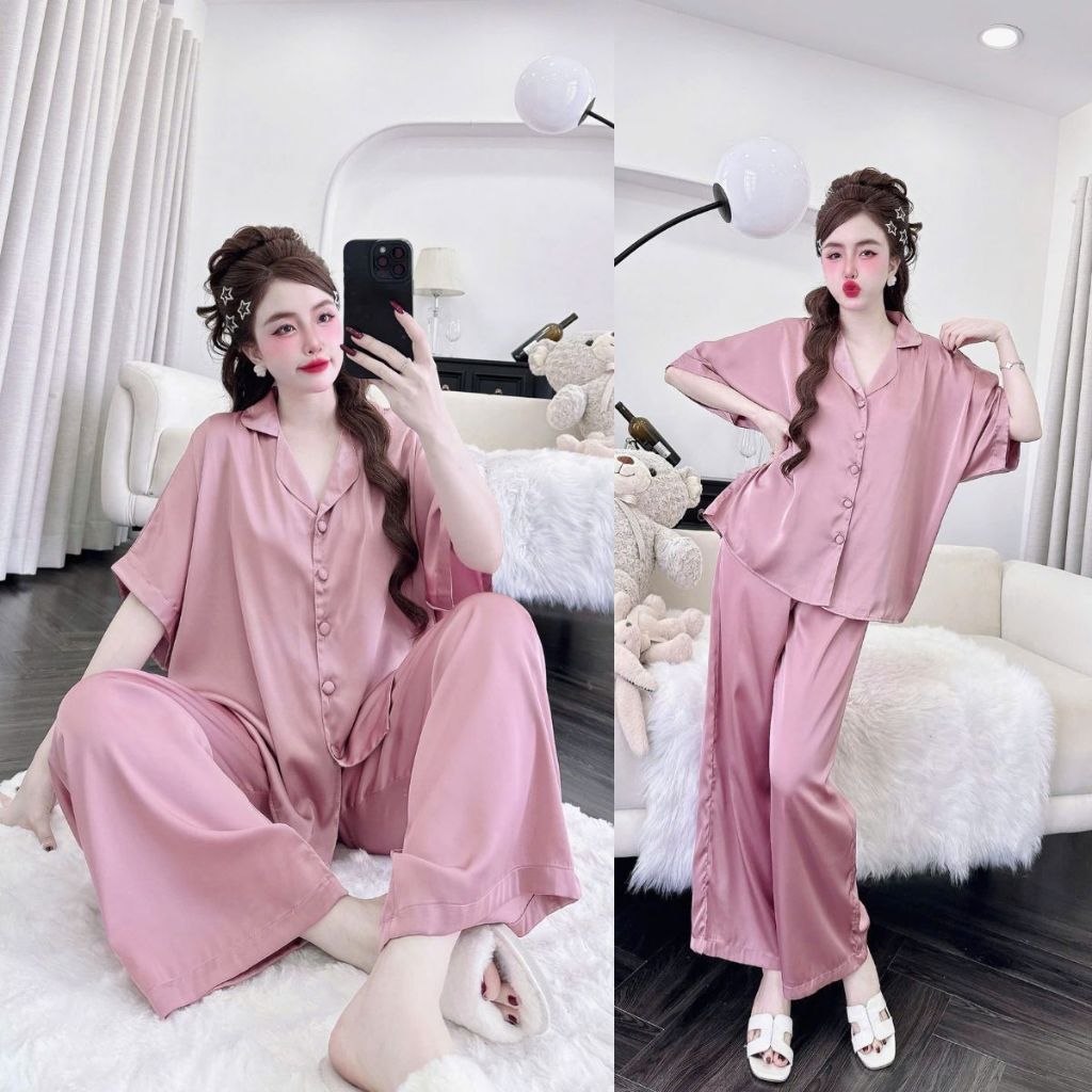 Đồ Ngủ Pijama Bigsize MIKY, Đồ Ngủ Bigsize lụa Latin cao cấp mềm mại xinh xắn f < 70KG tay cánh dơi M09