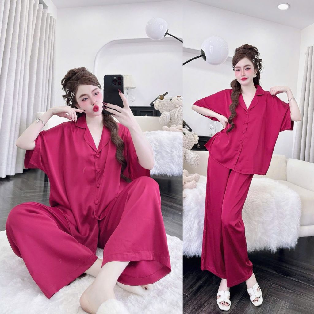 Đồ Ngủ Pijama Bigsize MIKY, Đồ Ngủ Bigsize lụa Latin cao cấp mềm mại xinh xắn f < 70KG tay cánh dơi M09 | BigBuy360 - bigbuy360.vn
