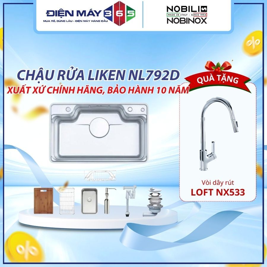 Chậu Rửa Bát 1 Hố Nobinox Liken NL792D – Inox POSCO 304, Bề Mặt Linen Chống Xước Cao Cấp – DNH
