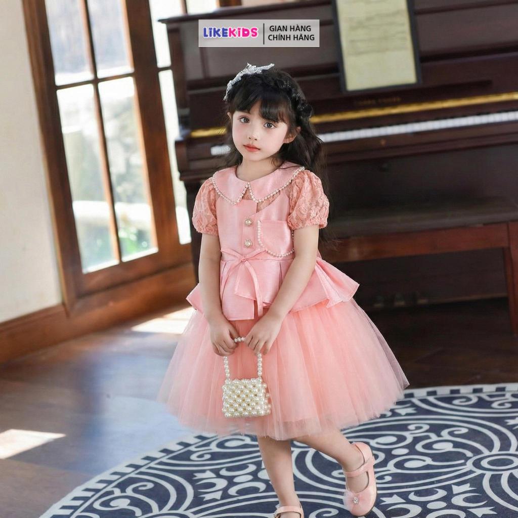 Đầm công chúa, váy cho bé gái họa tiết peplum chuỗi viền C6 - Likekids