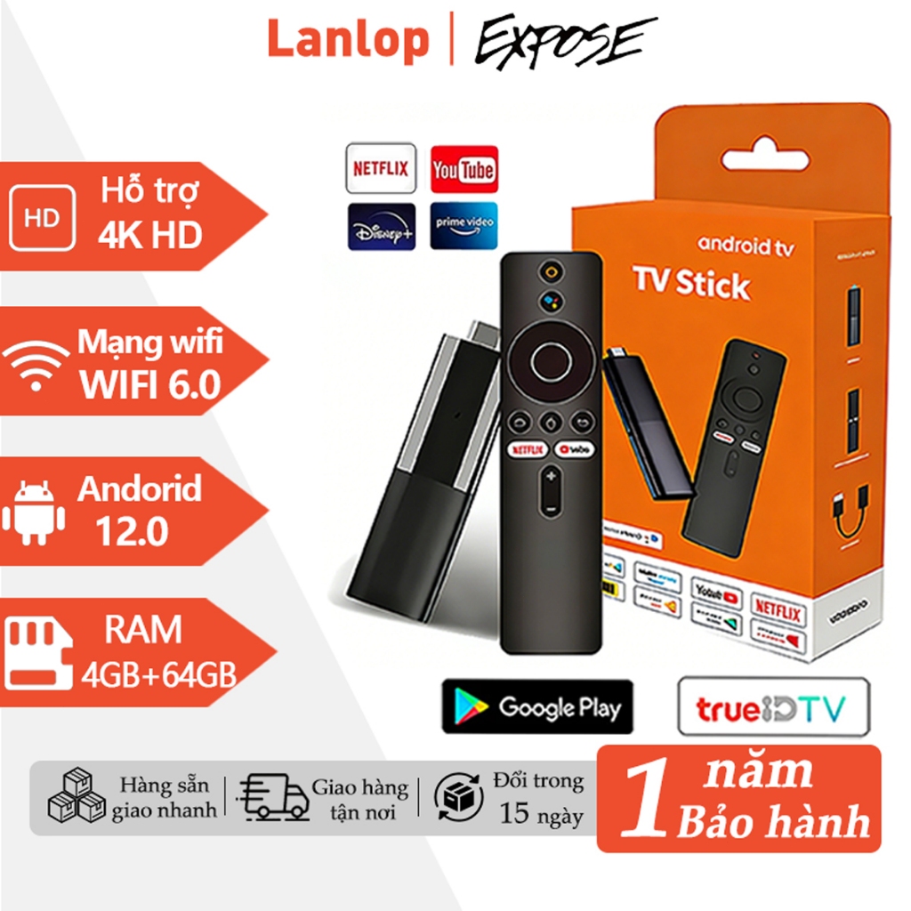 Android TV Box 4K | Android 12 | 4GB+64GB | WiFi | Chính hãng Netflix, YouTube | Giao diện Tiếng Việt