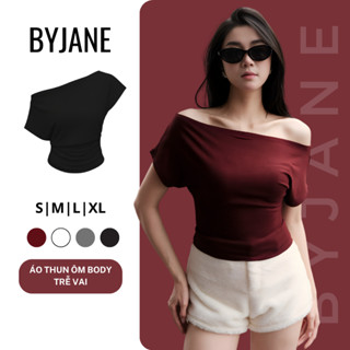 Áo Thun Nữ Trễ Vai Tay Ngắn Cotton Co Giãn Mềm Mịn Tôn Dáng Gợi Cảm BYJANE (từ 39–62kg) – 623