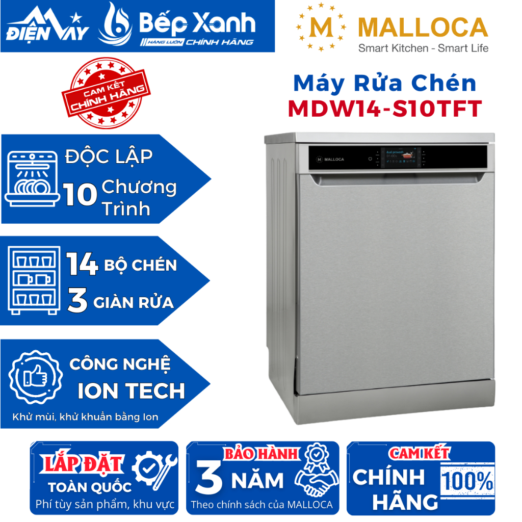 Máy Rửa Chén Độc Lập Malloca MDW14-S10TFT - 10 chương trình rửa - Hàng chính hãng