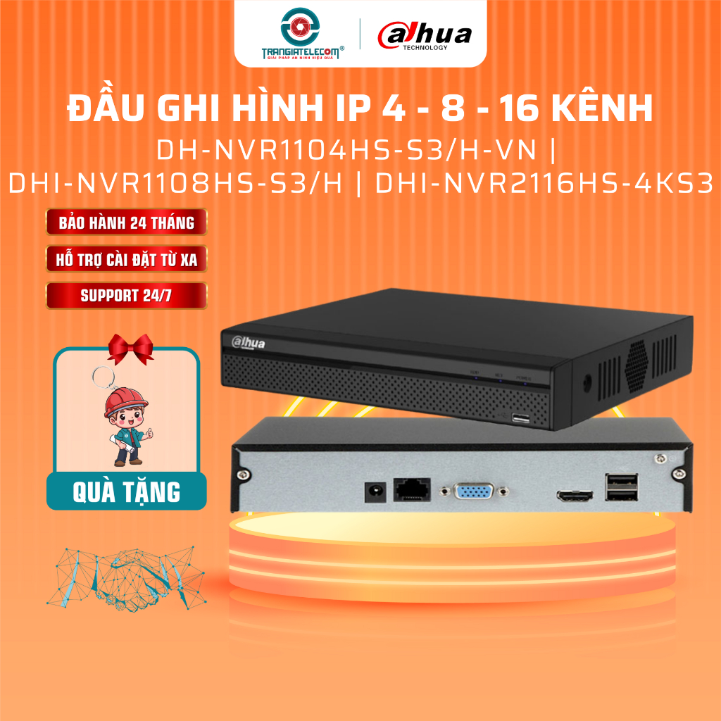 Đầu Ghi Hình IP DAHUA 4 - 8 - 16 kênh DHI-NVR1108HS-S3/H-VN Hỗ Trợ Onvif - TRANGIATELECOM