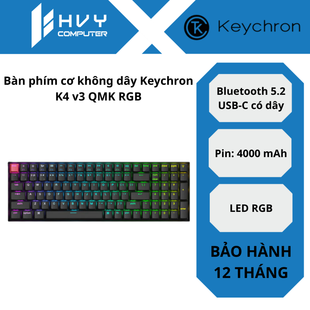 Bàn phím cơ không dây Keychron K4 v3 QMK RGB - Hàng chính hãng