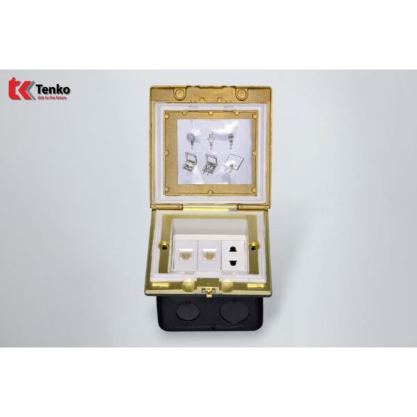 Ổ Cắm Điện Âm Sàn Ngoài Trời Kèm 2 Cổng Mạng LAN Tenko TK-J06-08 Vàng