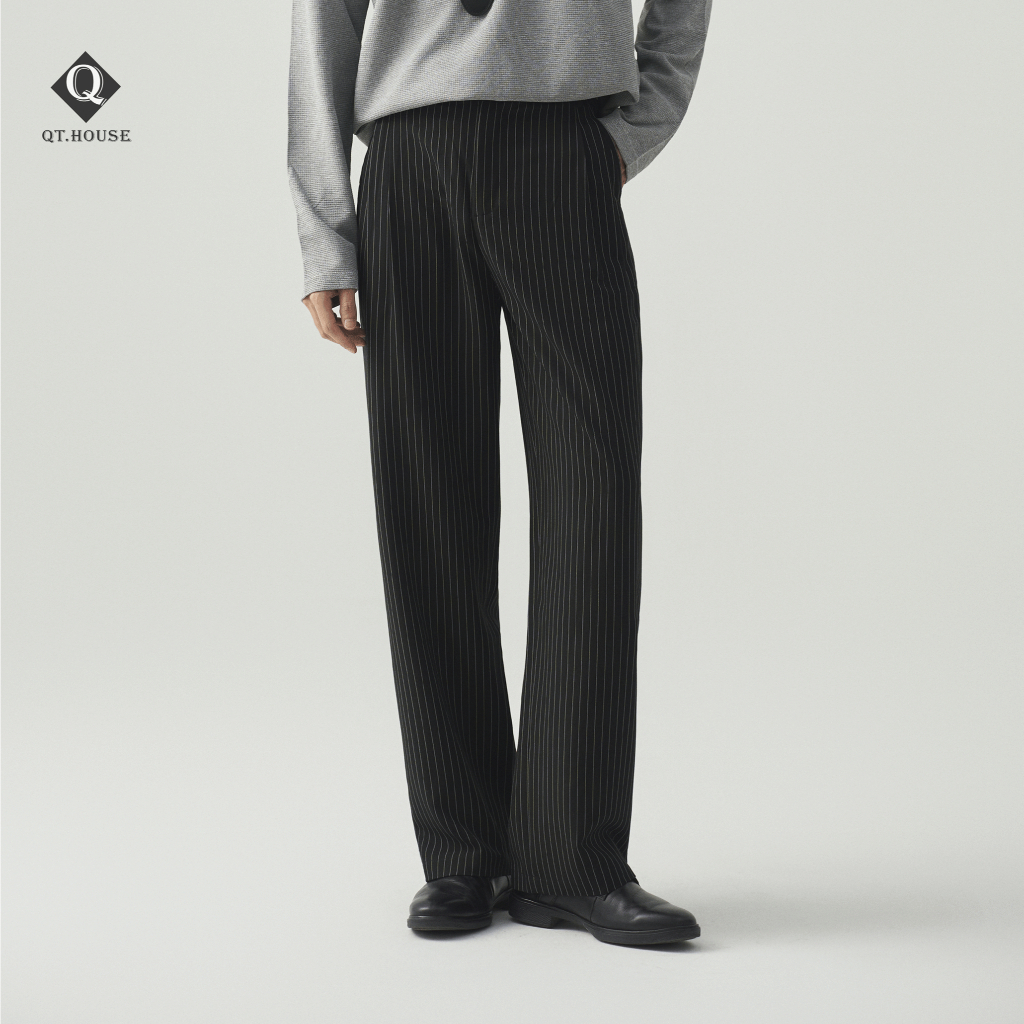 Quần Tây Nam QTHOUSE Thiết Kế Ống Suông Kẻ Sọc Cạp Cao Form Wide Leg Siêu Hack Dáng QTA07