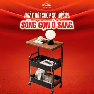 KỆ 3 TẦNG CÓ BÁNH XE (chắc chắn) bằng kim loại, mặt bàn gỗ MDF- decor phòng khác, phòng ngủ - Homina
