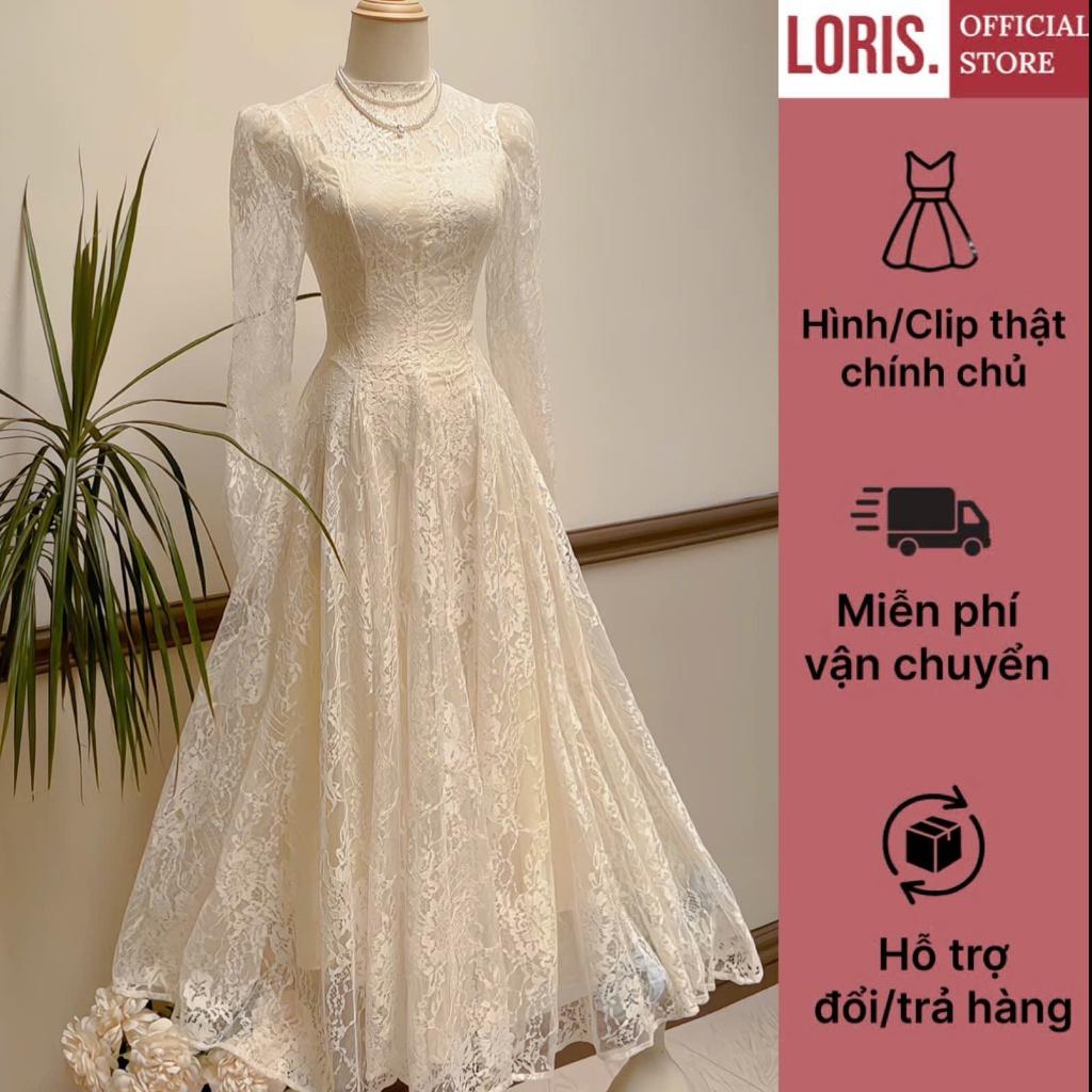 LORIS - Kaylin dress , Đầm ren tay dài dáng xoè