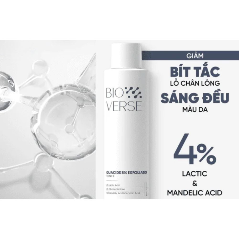 Ảnh 4 của Toner Bioverse Quacids 8% Exfoliator tẩy da chết hóa học, giúp làm sạch, tái tạo, giảm mụn.