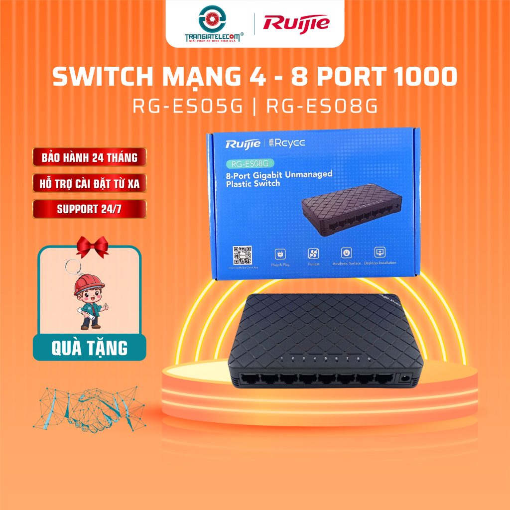 Thiết bị Chia Mạng Switch RUIJIE RG-ES05G | RG-ES08G 10/100/1000 BASE-T - TRANGIATELECOM