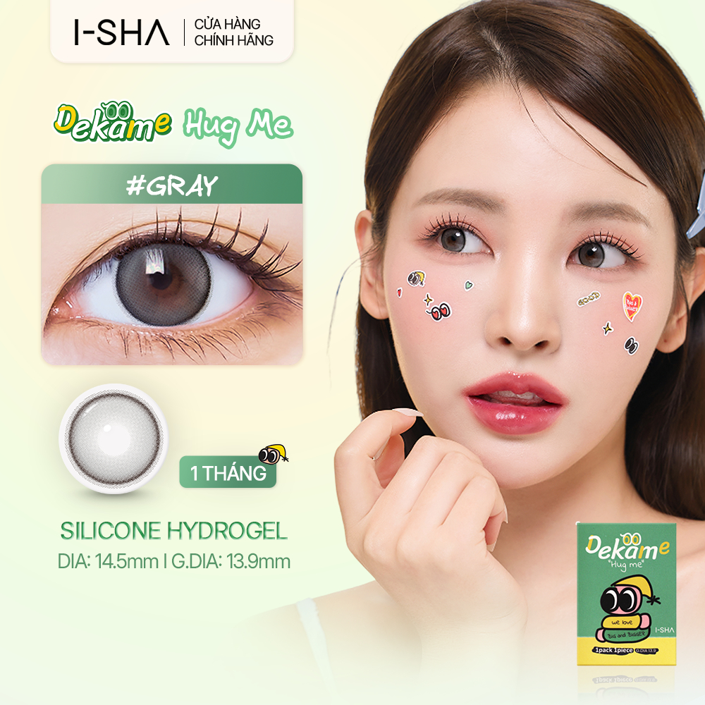 Kính áp tròng 1 tháng I-Sha Dekame Hugme Gray lens màu xám giãn tròng 14.5mm