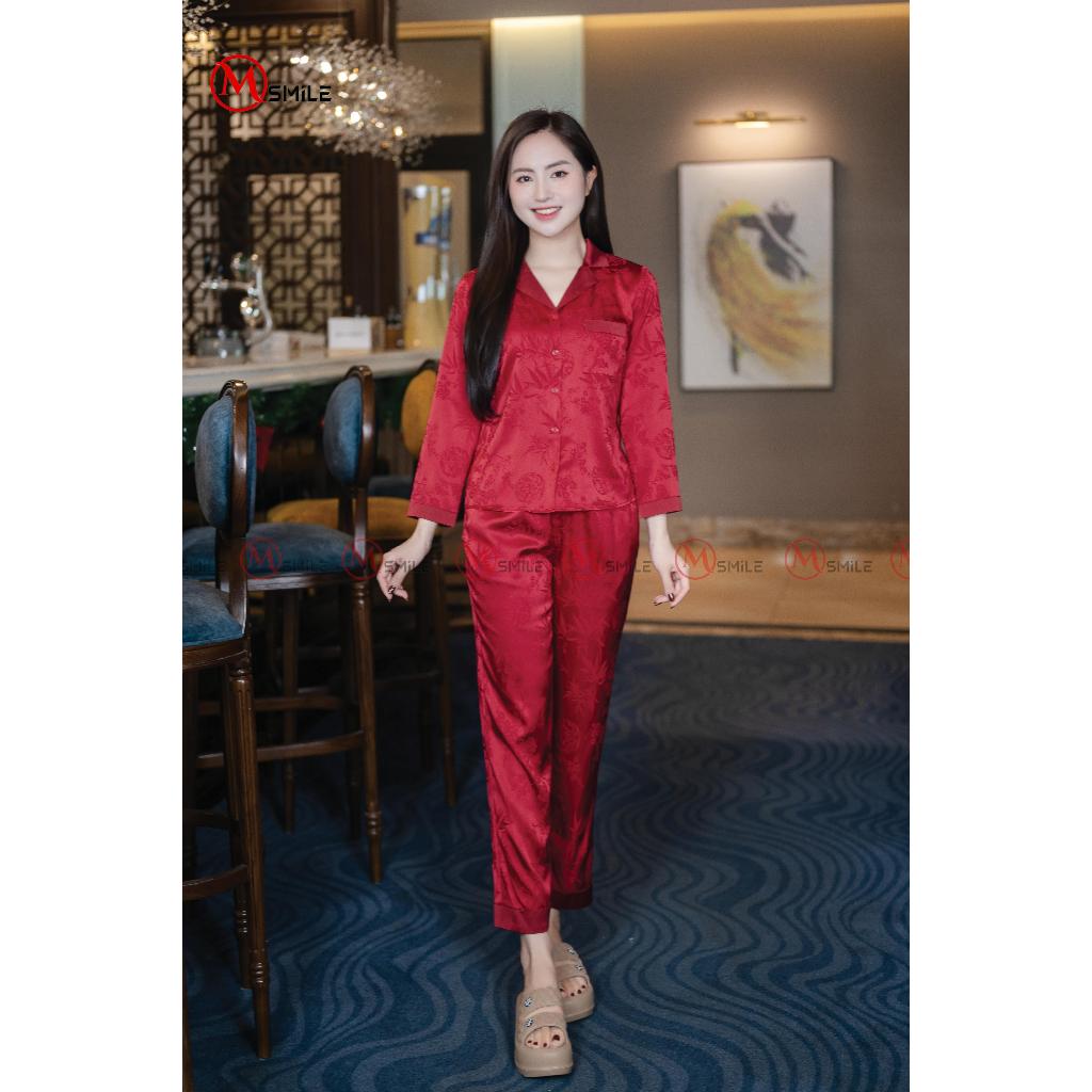 Bộ mặc nhà nữ MSMILE lụa Gấm tơ tằm cao cấp dài tay, pijama lụa mịn màng, thoáng mát - BD500