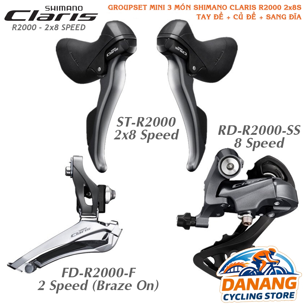 Groupset Mini 3 Món SHIMANO CLARIS R2000 2x8 Speed – Tay Đề + Sang Đĩa + Củ Đề