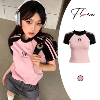 [XẢ HÀNG] Áo Baby Tee Tay Ngắn Raglan ERROR Chất Thun Borip BM81, Áo Thun Phối Sọc Tay Dáng Dài Kiểu In Đơn Giản Flo'ra