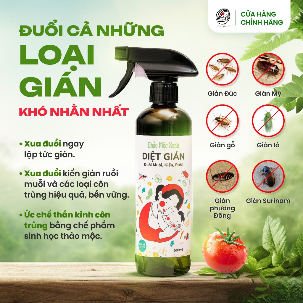 500ml Xịt Diệt Kiến Gián, Đuổi Ruồi Muỗi, Côn Trùng Cô Cà Chua Thiên Nhiên Hương Oải Hương, Hoa Cúc An Toàn Cho Sức Khỏe