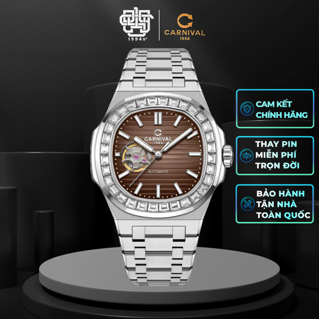 Đồng hồ Nam Carnival 8128G-VT-N Viền Đá Hàng Chính Hãng