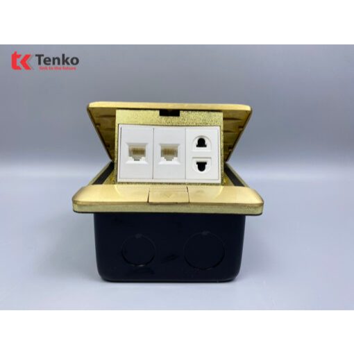 Ổ Cắm Điện Âm Sàn Đồng Nguyên Khối Kèm 2 Cổng Mạng LAN Tenko TK-J05-08 Vàng