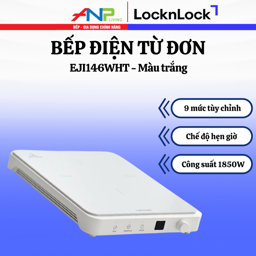 Bếp Từ LocknLock Slim 1850W EJI146WHT – Màu Trắng, Thiết Kế Mỏng Gọn, Tiết Kiệm Điện