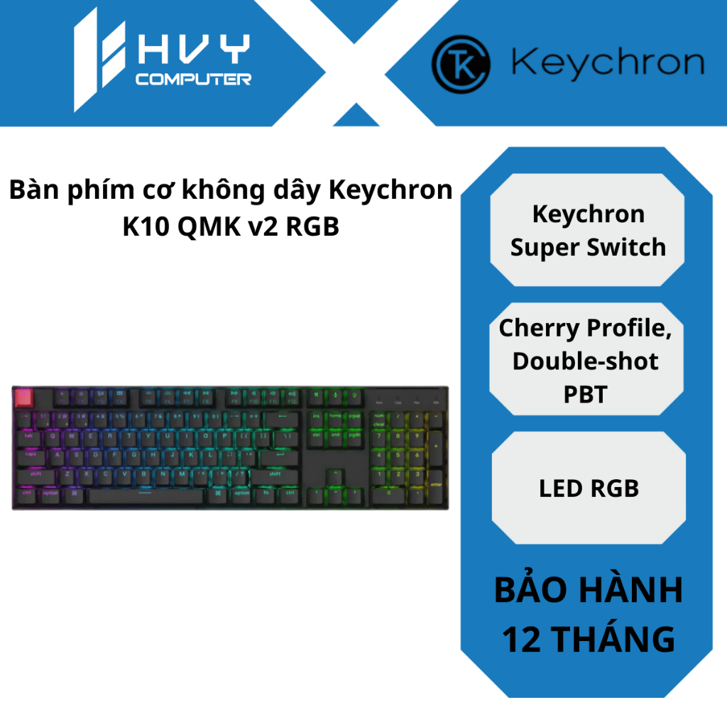 Bàn phím cơ không dây Keychron K10 QMK v2 RGB - Hàng chính hãng