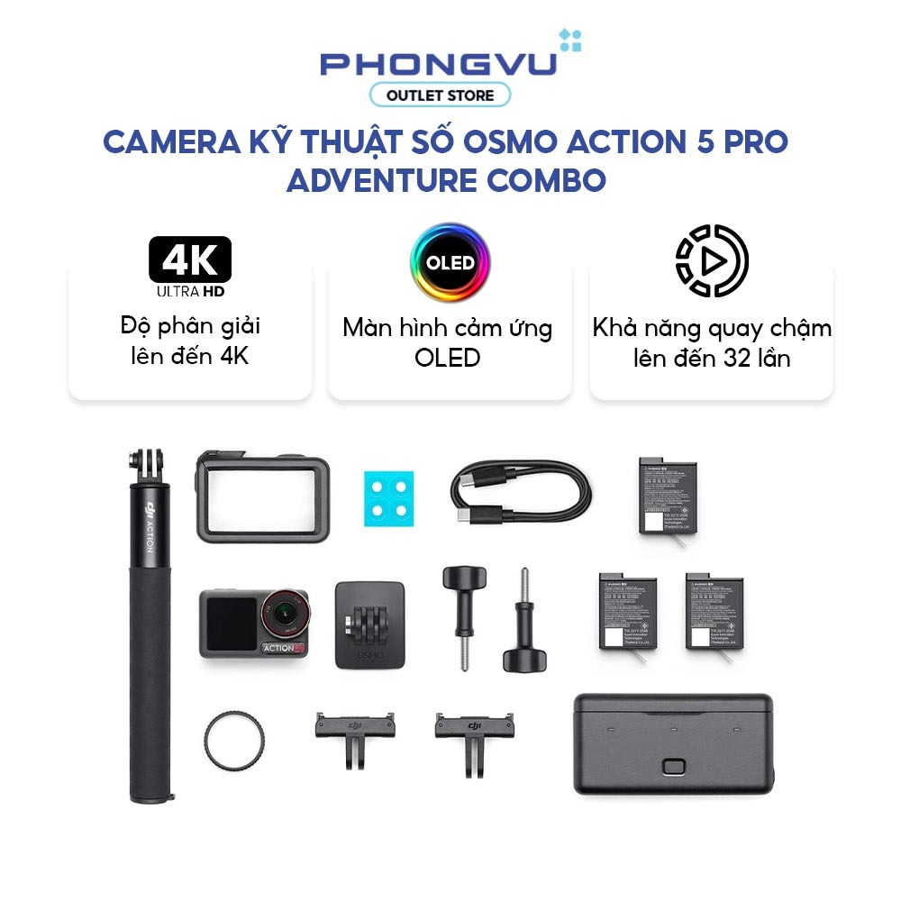 Camera Osmo Action 5 Pro Adventure Combo - 3 Pin - Hộp Sạc Đa Năng - OLED - Bảo Hành 12 Tháng