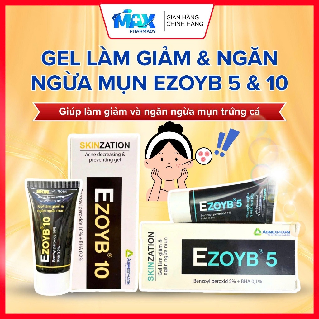 [CHÍNH HÃNG] EzoyB 5, EzoyB 10 Gel chấm mụn sưng viêm - Gel dưỡng làm giảm và ngăn ngừa mụn Tuýp 10g