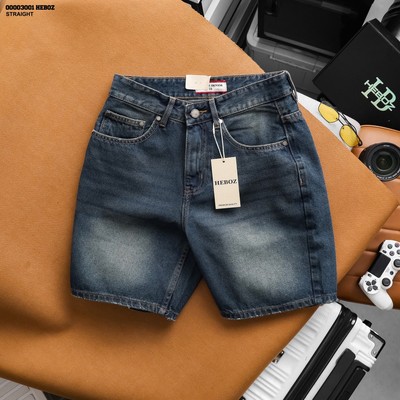 [FORM RỘNG] Quần short jean nam Heboz straight S096, quần đùi trơn nam chất vải denim cao cấp - 00003001