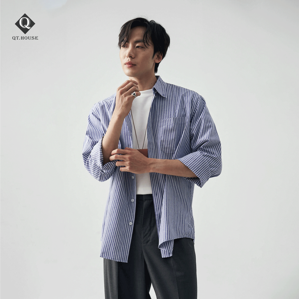 Áo Sơ Mi Dài Tay Nam Qthouse Họa Tiết Kẻ Form Rộng QTSM11 Menswear Nam