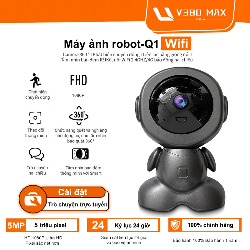 V380 Max Người máy CCTV Kết nối WiFi Camera an ninh nhà thông minh IP Camera Baby/Pet/Nanny HD 1080P