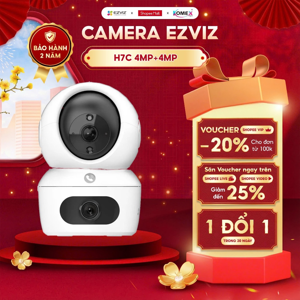 Camera Wifi 2 Mắt Trong Nhà EZVIZ H7C 8MP Linh Hoạt Có Màu Đêm, Có Nút Gọi Điện, Đàm Thoại 2 Chiều
