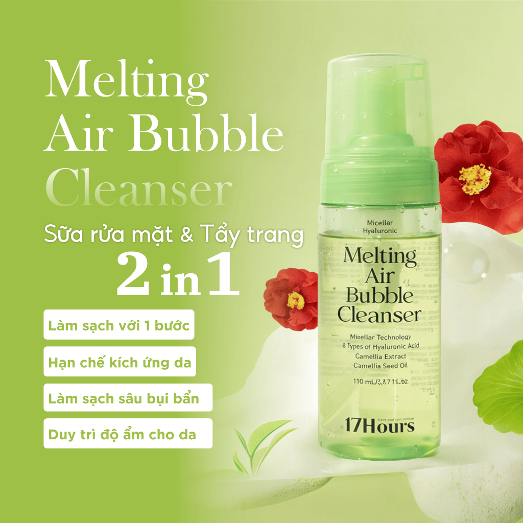Sữa Rửa Mặt Tẩy Trang 17Hours Melting Air Bubble Cleanser 2 Trong 1 Dạng Bọt Làm Sạch, Dịu Nhẹ 110ml