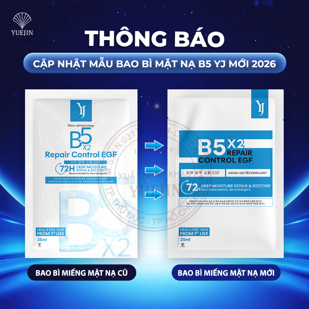 Mặt nạ B5 Yuejin Repair Control EGF cấp ẩm đa tầng, phục hồi & làm dịu da - Yuejin