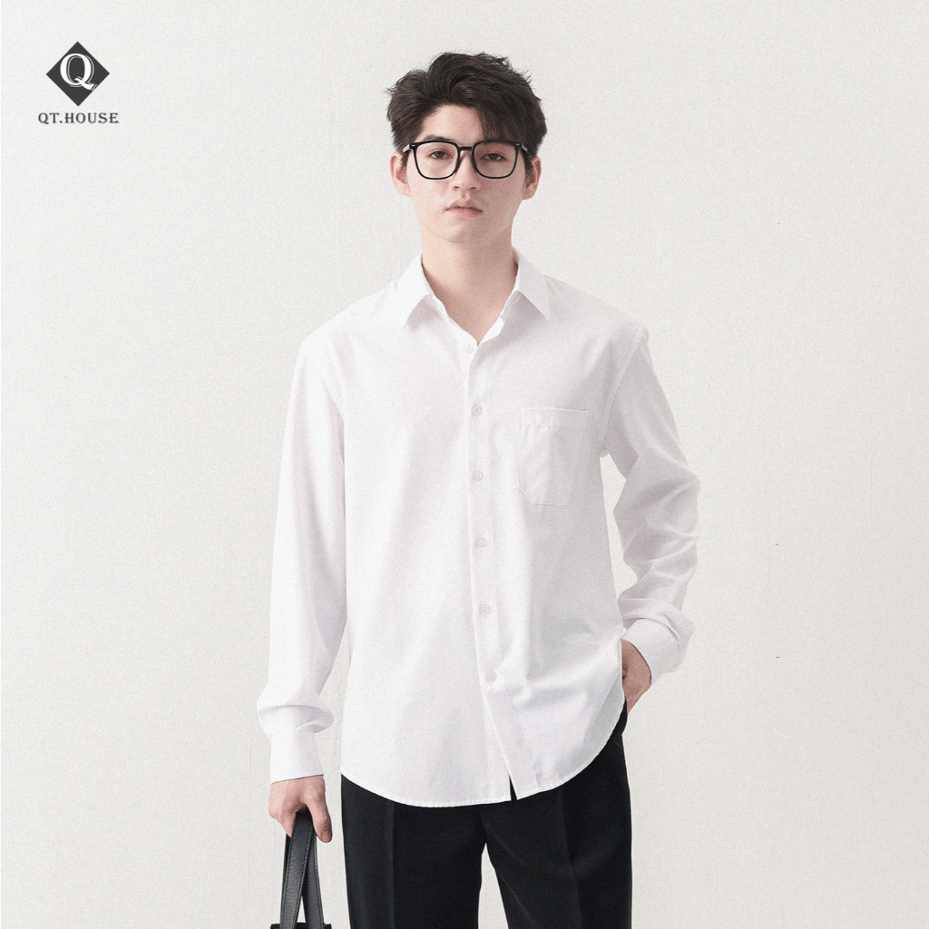 Áo Sơ Mi Nam Tay Dài Qthouse Trắng Trơn Form Regularfit Cổ Bẻ Hàn Quốc QTSM02 Menswear Nam