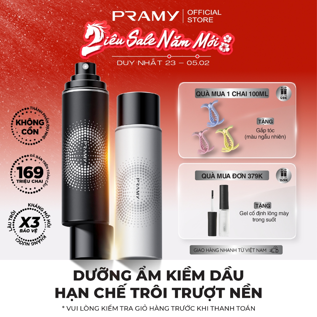 [KOL] PRAMY Xịt Khoá Trang Điểm Giữ Lớp Makeup Lâu Trôi Kiềm Dầu Dưỡng Ẩm Setting Spray 100ml