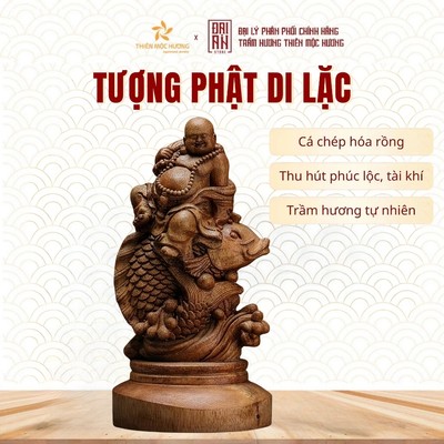 Tượng Phật Di Lặc - Thiên Mộc Hương Tốc vườn Việt Nam điêu khắc thủ công thu hút may mắn, tài lộc