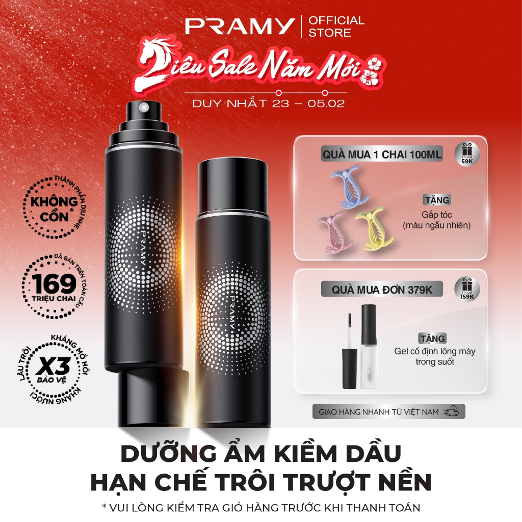 PRAMY Xịt Khóa Lớp Nền Cố Định Lớp Nền Lâu Trôi, Cấp Ấm, Kiềm Dầu Hiệu Quả Dành Cho Da Dầu 100ml