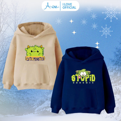 [MỚI] Áo hoodie cho bé AORE in Quái Vật Monster, Áo dài tay phối túi chất nỉ da cá mềm mịn,cho bé trai, bé gái 10-35kg