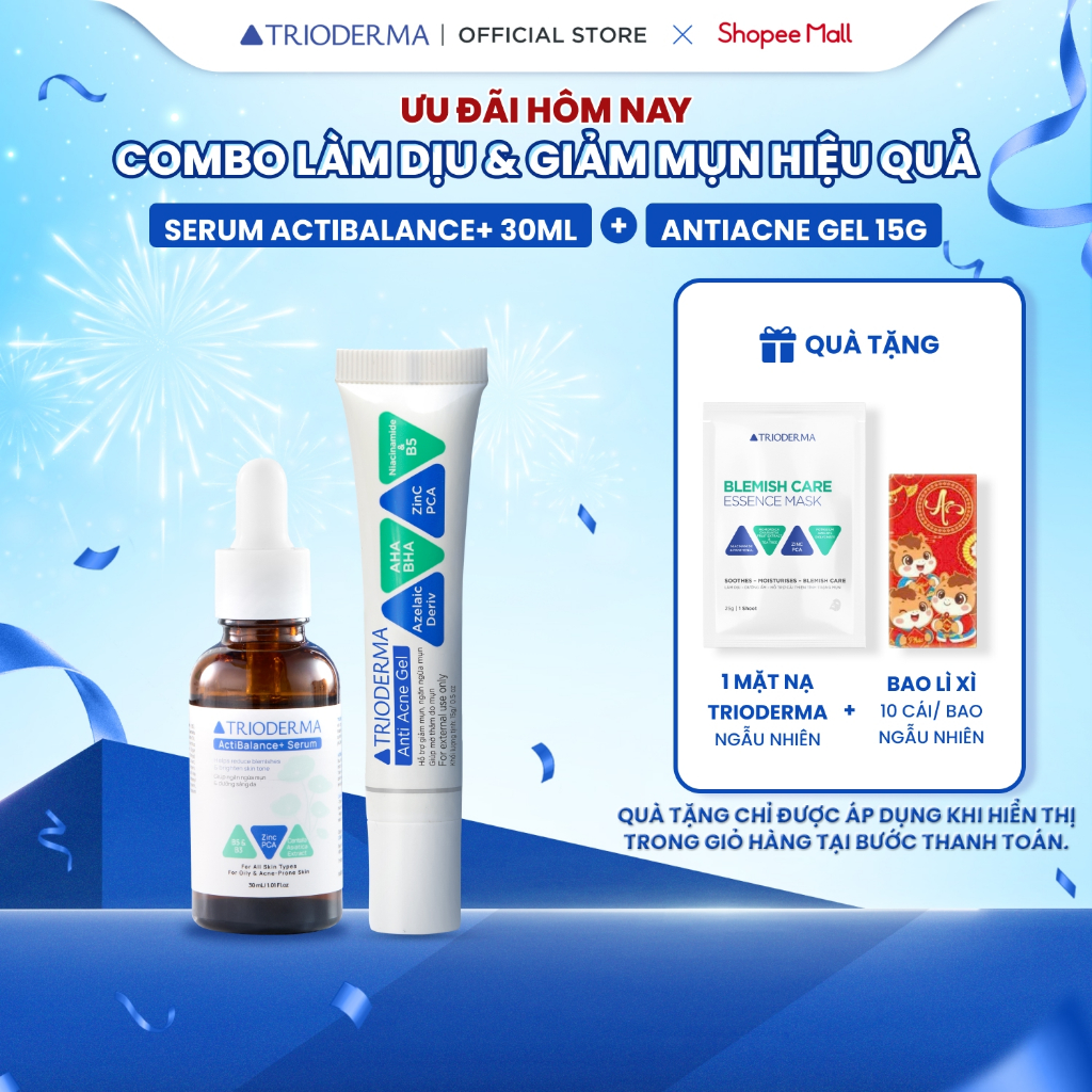 [Serum & Gel Mụn] Combo chăm sóc & giảm mụn hiệu quả Trioderma ActiBalance+ Serum 30ml & Anti Acne G