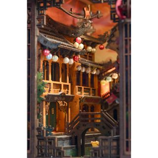 Combo Book Nook Đường Tàu Hà Nội & Hội An DIY 3D Có Đèn LED Trang Trí Kệ Sách | Tặng 1 Old Bookstore