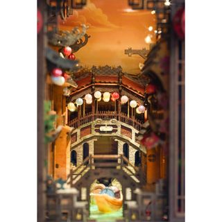 Combo Book Nook Đường Tàu Hà Nội & Hội An DIY 3D Có Đèn LED Trang Trí Kệ Sách | Tặng 1 Old Bookstore