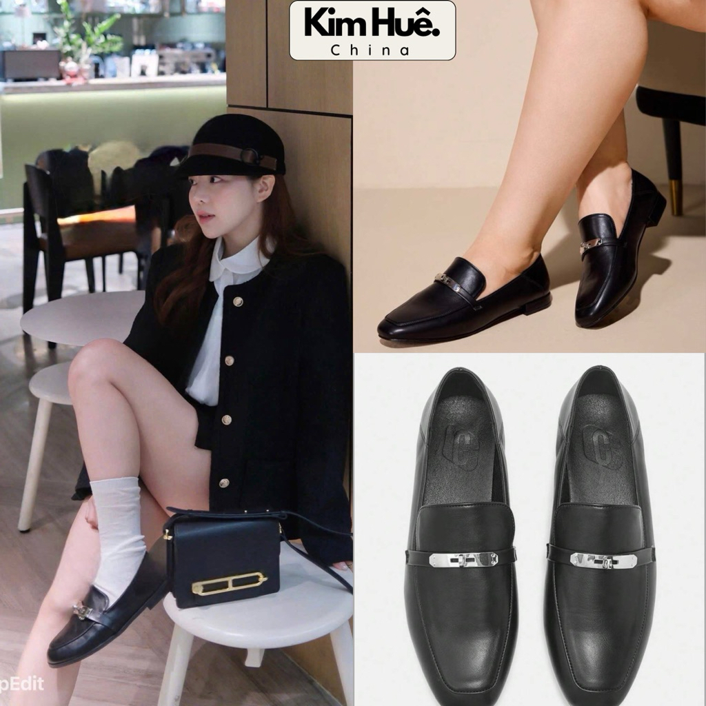 (Oder China) Giày da mũi vuông tag khoá bạc