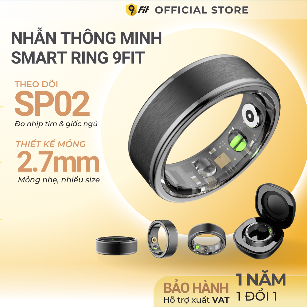 Nhẫn Thông Minh 9Fit, Smart Ring Theo Dõi Sức Khoẻ, Bước chân,  Đo Nhịp Tim, Giấc Ngủ, Chống Nước IP