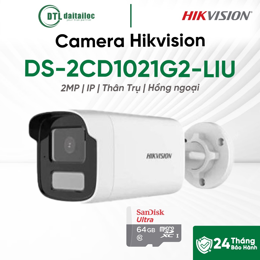 Camera Hikvision DS-2CD1021G2-LIU (2MP/ IP/ THÂN TRỤ/HỒNG NGOẠI) | Chính Hãng | Bảo Hành 24 Tháng
