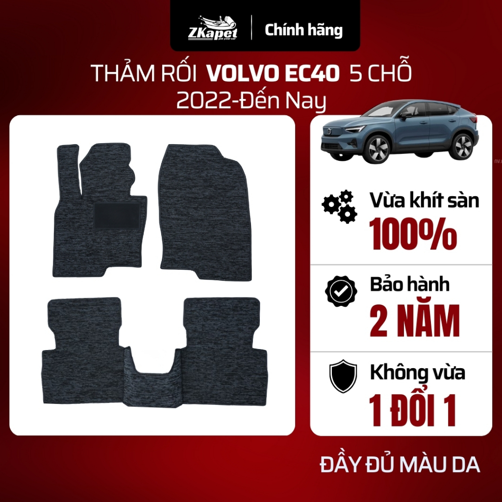 Thảm Lót Sàn Rối Cước Ô Tô Volvo EC40 2022-Đến Nay 5 chỗ, Chống Bẩn Toàn Diện ZKAPET