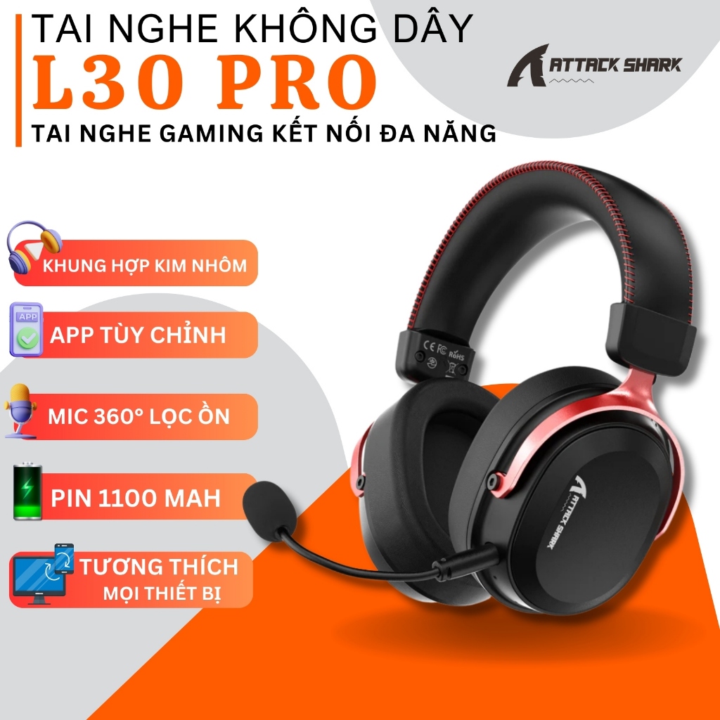 Tai Nghe Gaming Không Dây Attack Shark L30PRO - Âm Thanh Vòm 7.1, Độ Trễ Thấp 20ms, Pin Trâu 1100mAh | BigBuy360 - bigbuy360.vn