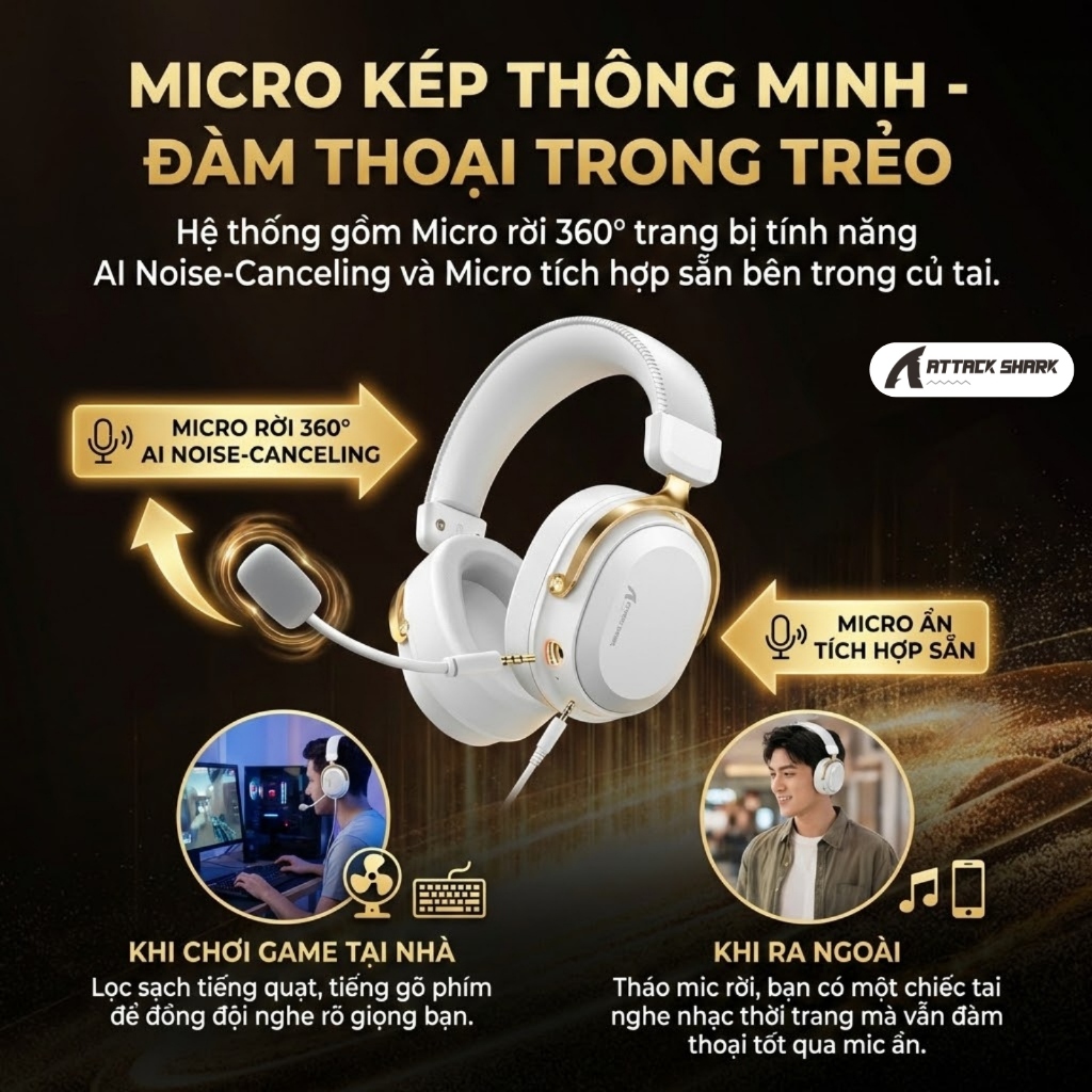 Tai Nghe Gaming Không Dây Attack Shark L30PRO - Âm Thanh Vòm 7.1, Độ Trễ Thấp 20ms, Pin Trâu 1100mAh | BigBuy360 - bigbuy360.vn