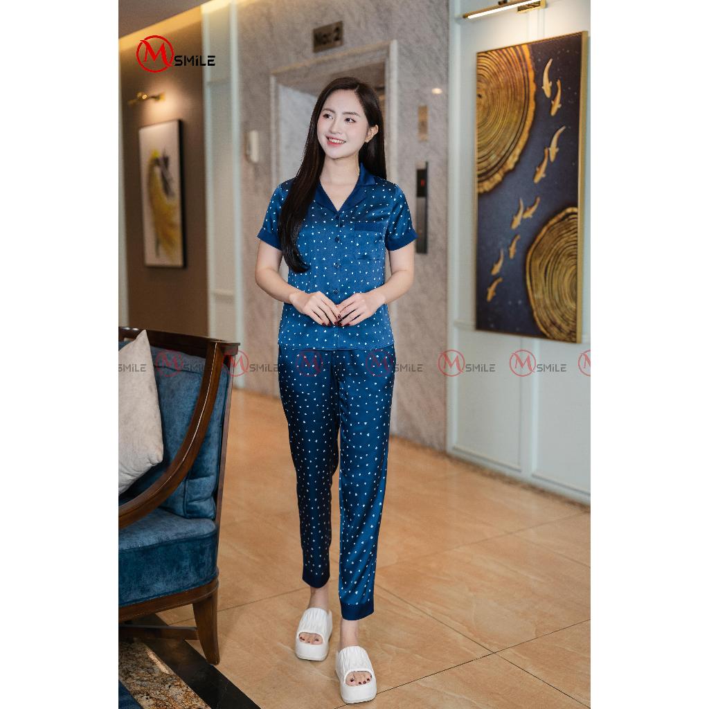 Bộ mặc nhà nữ lụa Satin cao cấp MSMILE ngắn tay, pijama lụa mịn màng, thoáng mát - BD505