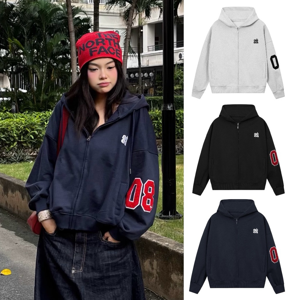 Áo Khoác Zip Thêu 08 Xù Nỉ Chân Cua Form Rộng Unisex Nam Nữ - 22Nastore