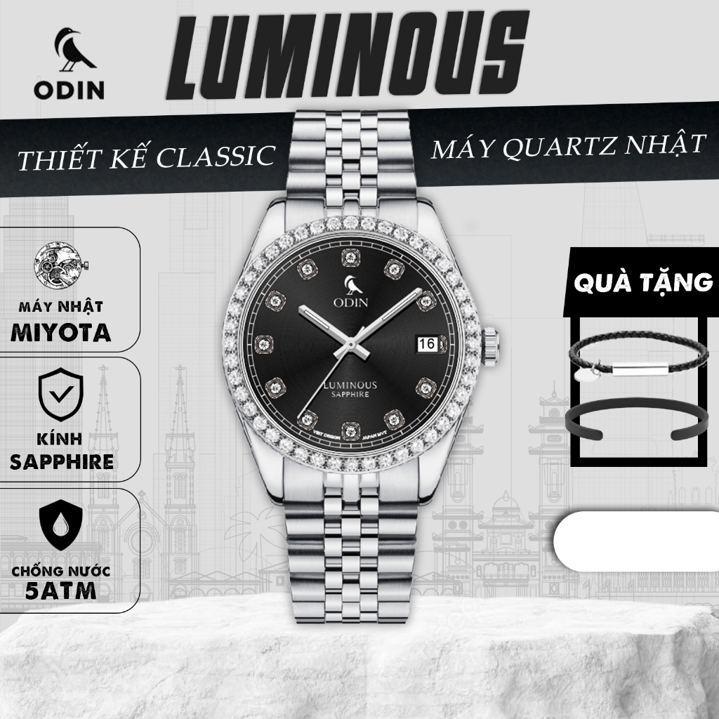 Đồng hồ ODIN Luminous Ice-Vành Benzel đính đá-Máy Miyota Nhật-Chống nước 5ATM-Kính Sapphire-Size mặt