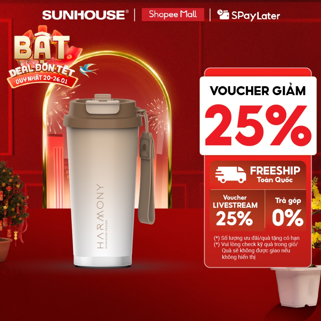 Bình giữ nhiệt Harmony 500ml Sunhouse KS-TU500 - Inox 316 - Giữ nhiệt nóng & lạnh tới 8 giờ - Vòi uố